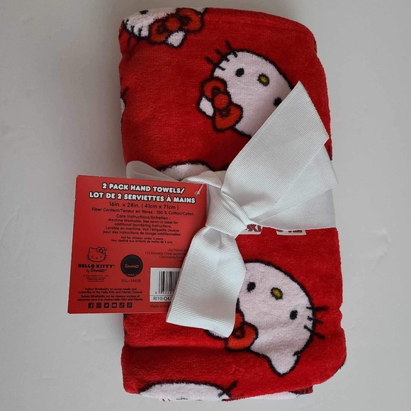 Hello Kitty pack of 2 hand towels red color w/pattern 100% cotton brand new - Picture 13 of 13